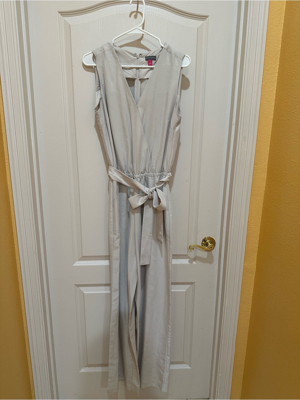 Vince Camuto Sleeveless Wrap Jumpsuit in Light Beige